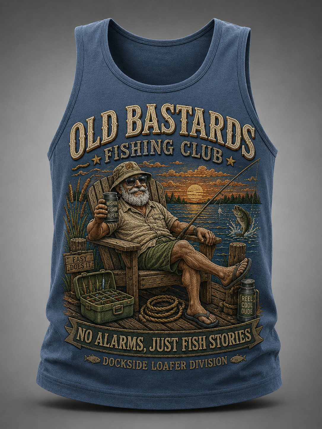 Men's Funny Old Bastards Fishing Club Lifetime Member Print Casual Tank Top gracestitchs