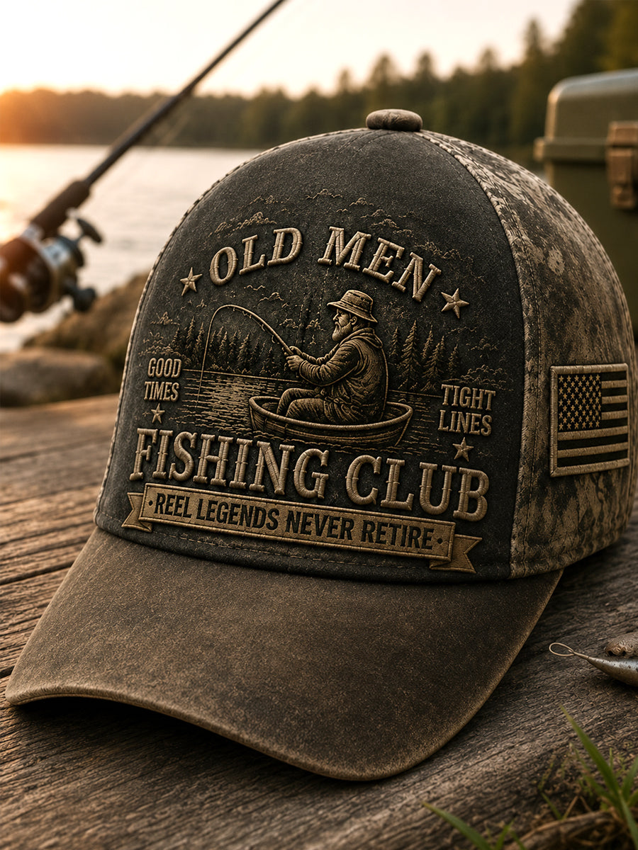 Men's Funny Old Bastards Fishing Club Lifetime Member Print Hat gracestitchs