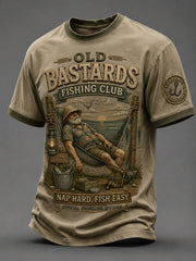 Men's Funny Old Bastards Fishing Club Lifetime Member Print Short Sleeve T-shirt gracestitchs