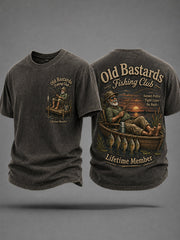 Men's Funny Old Bastards Fishing Club Lifetime Member Print Casual Tee gracestitchs