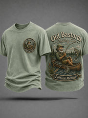 Men's Funny Old Bastards Fishing Club Lifetime Member Print Casual Tee gracestitchs