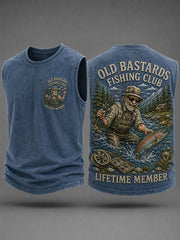 Men's Funny Old Bastards Fishing Club Lifetime Member Print Casual Tank Top gracestitchs