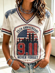 Women's 9.11 Never Forget Printed V-neck T-shirt gracestitchs