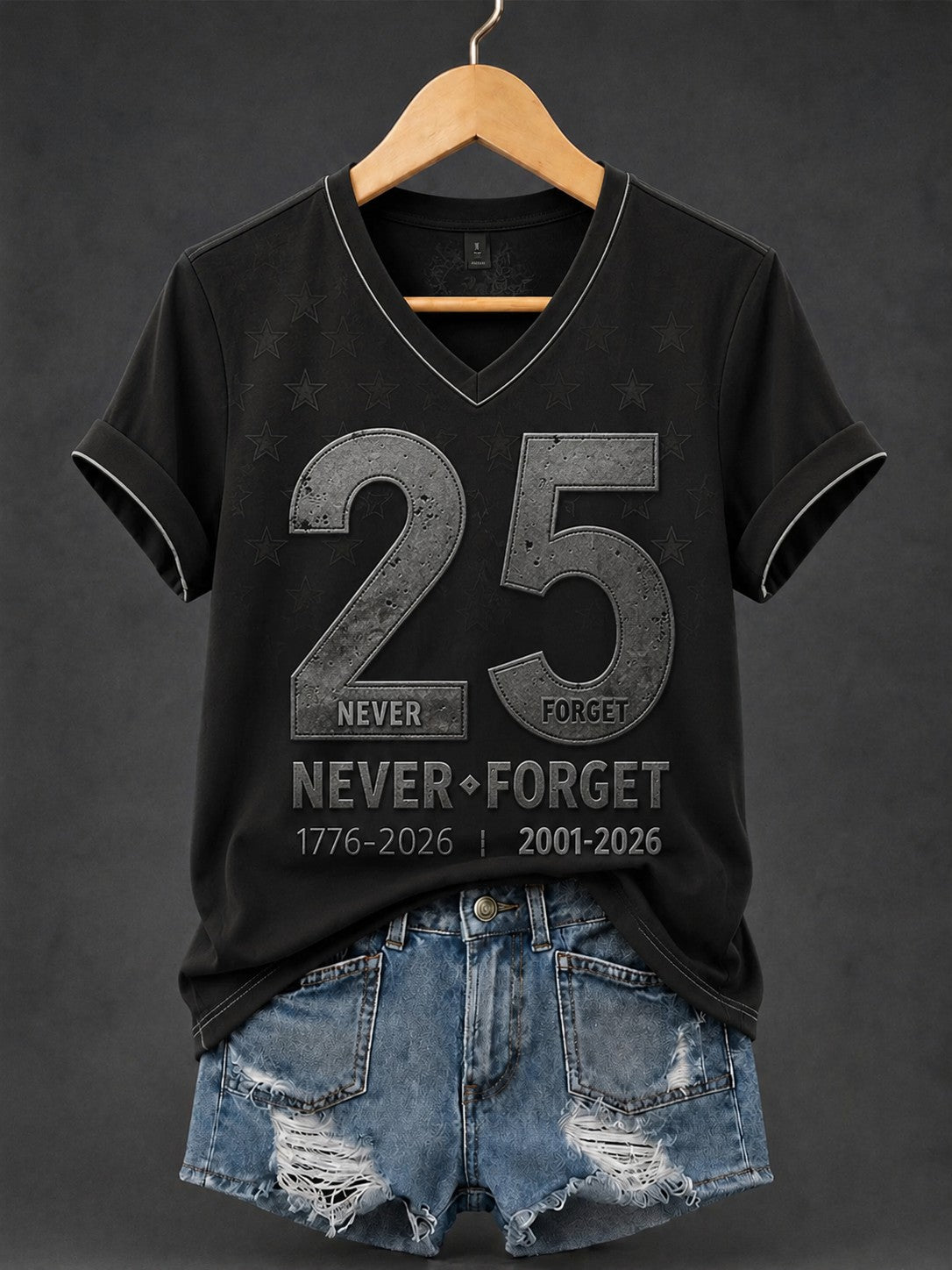 Women's 9.11 Never Forget Printed V-neck T-shirt gracestitchs