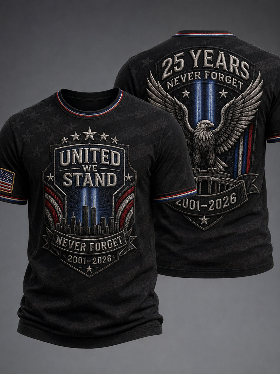 Men's 9/11 25th Anniversary We Will Never Forget Printed T-Shirt gracestitchs