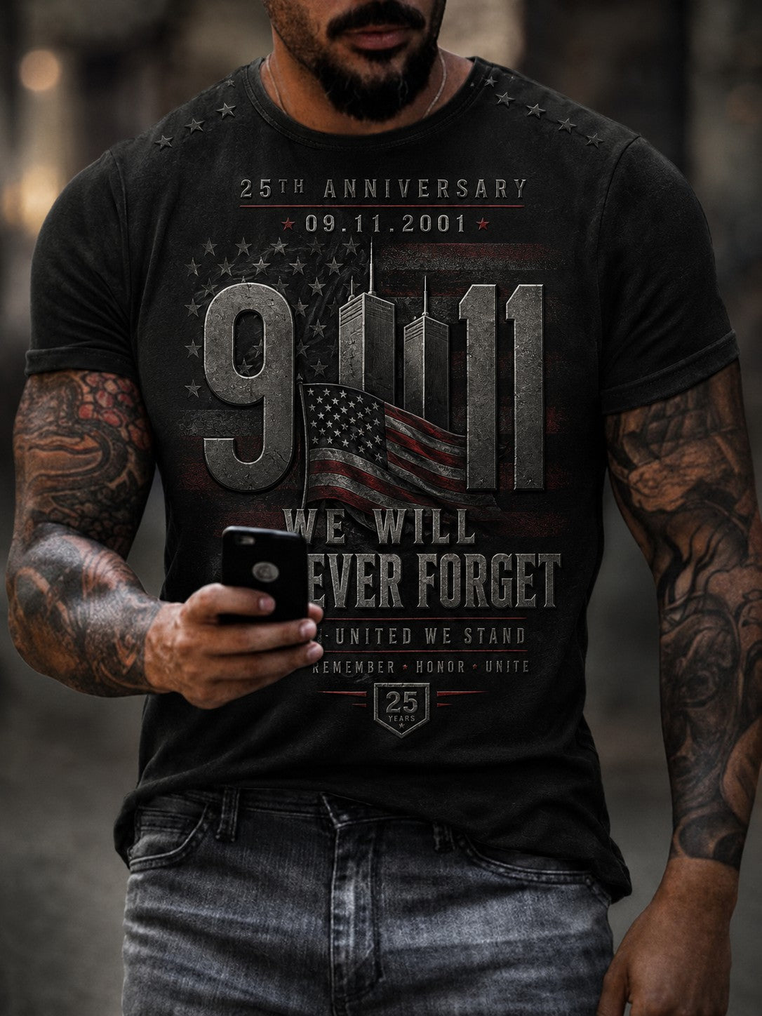 Men's 9.11 Never Forget Printed T-shirt gracestitchs