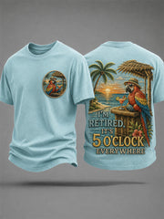 Men's I'm Retired It's 5 O'clock Everywhere Parrot Print Casual Tee gracestitchs