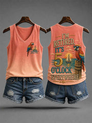 Women's I'm Retired It's 5 O'clock Everywhere Parrot Print Casual V-Neck Vest