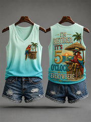 Women's I'm Retired It's 5 O'clock Everywhere Parrot Print Casual V-Neck Vest gracestitchs