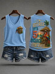 Women's I'm Retired It's 5 O'clock Everywhere Parrot Print Casual V-Neck Vest gracestitchs
