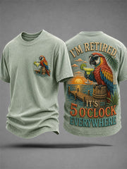 Men's I'm Retired It's 5 O'clock Everywhere Parrot Print Casual Tee gracestitchs