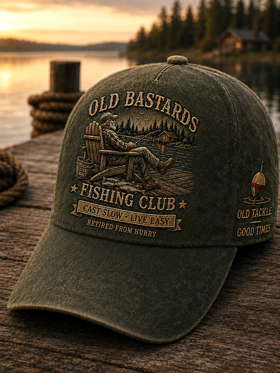 Unisex Funny Old Bastards Fishing Club Lifetime Member Print Hat gracestitchs