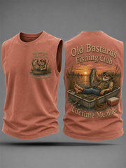 Men's Funny Old Bastards Fishing Club Lifetime Member Print Casual Tank Top gracestitchs