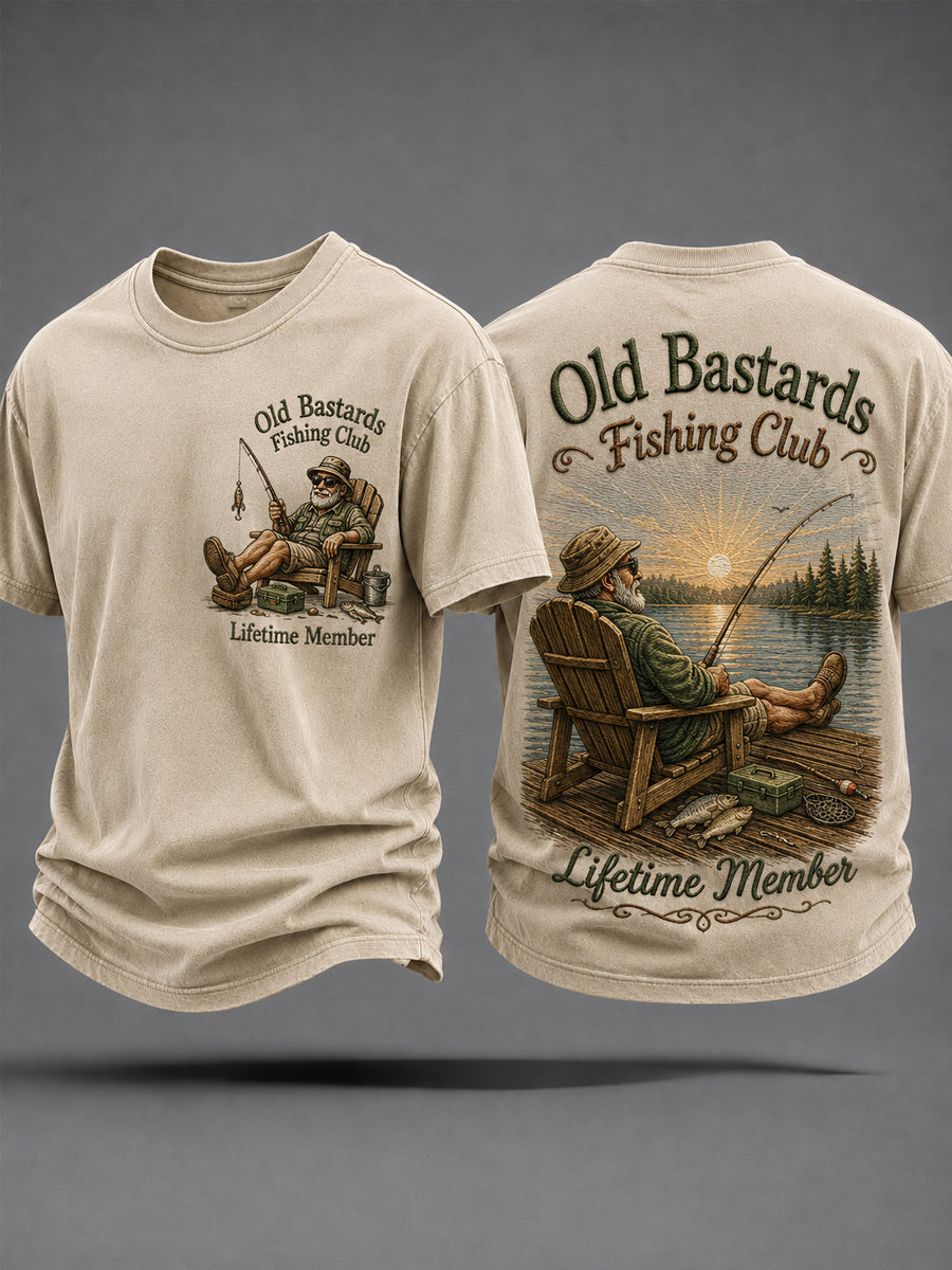 Men's Funny Old Bastards Fishing Club Lifetime Member Print Casual Tee gracestitchs