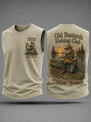 Men's Funny Old Bastards Fishing Club Lifetime Member Print Casual Tank Top gracestitchs