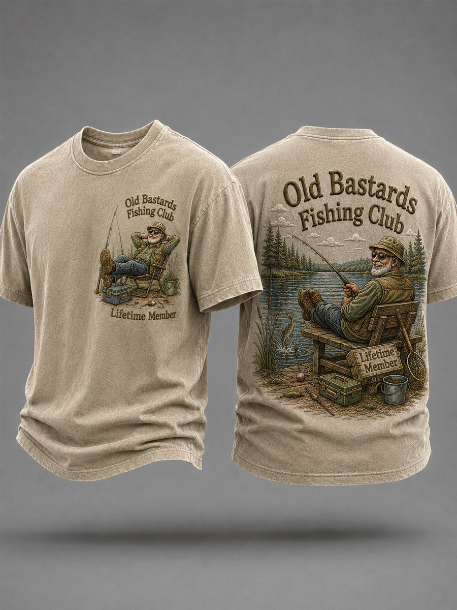Men's Funny Old Bastards Fishing Club Lifetime Member Print Casual Tee gracestitchs