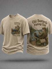 Men's Funny Old Bastards Fishing Club Lifetime Member Print Casual Tee gracestitchs