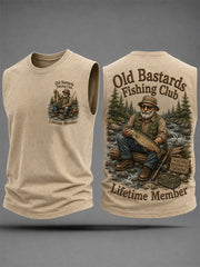 Men's Funny Old Bastards Fishing Club Lifetime Member Print Casual Tank Top gracestitchs