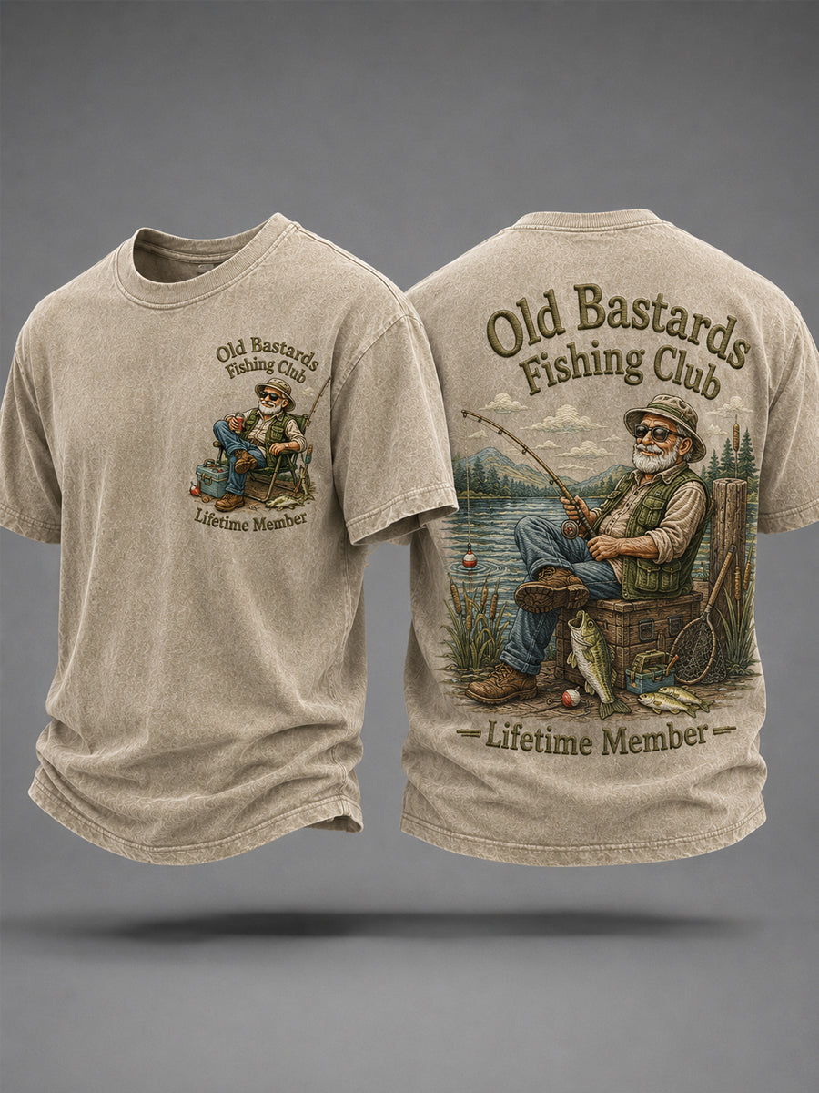 Men's Funny Old Bastards Fishing Club Lifetime Member Print Casual Tee gracestitchs