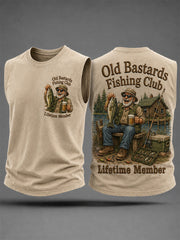 Men's Funny Old Bastards Fishing Club Lifetime Member Print Casual Tank Top gracestitchs