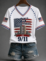 Women's American Patriot Day V-neck Off-shoulder Short-sleeved T-shirt gracestitchs
