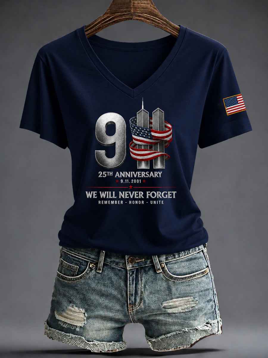 Women's America Printed V-neck T-shirt