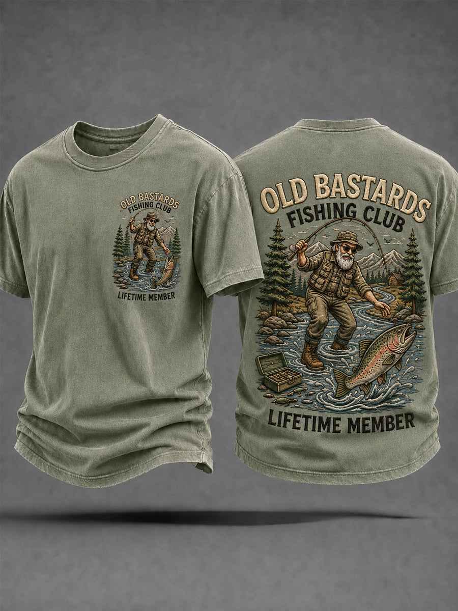 Men's Funny Old Bastards Fishing Club Lifetime Member Print Casual Tee