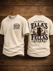 Men's Retro Western Ella's Fellas Club Print Casual Tee