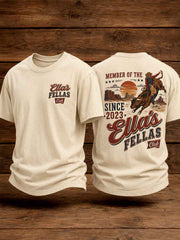Men's Retro Western Ella's Fellas Club Cowboy Print Casual Tee