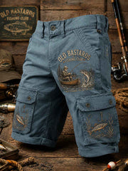 Men's Funny Old Bastards Fishing Club Lifetime Member Print Casual Cargo Shorts