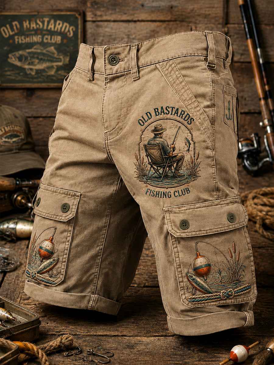 Men's Funny Old Bastards Fishing Club Lifetime Member Print Casual Cargo Shorts