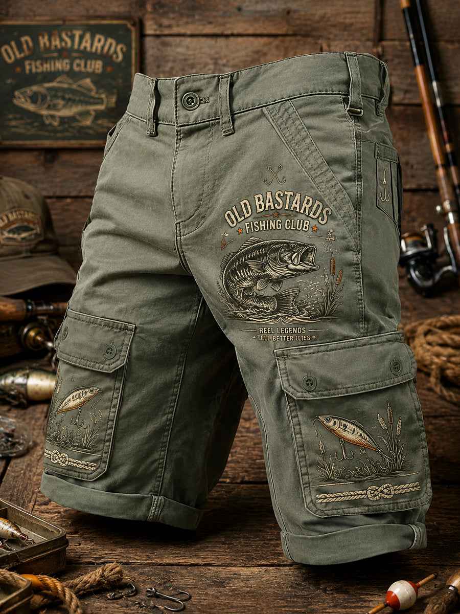Men's Funny Old Bastards Fishing Club Lifetime Member Print Casual Cargo Shorts