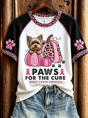 Women's Paws for the Cure Breast Cancer Awareness Yorkshire Dog & Pink Pumpkins Print short-sleeved T-shirt