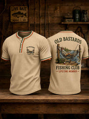 Men's Funny Old Bastards Fishing Club Lifetime Member Print Casual Waffle Tee