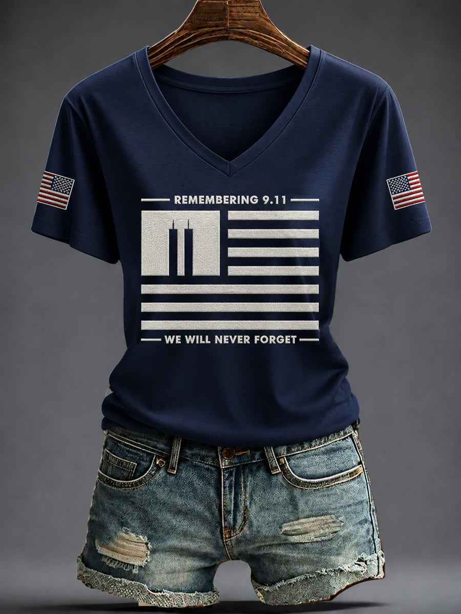 Women's America Printed V-neck T-shirt