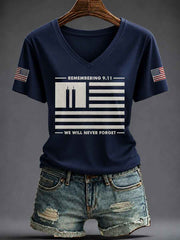 Women's America Printed V-neck T-shirt