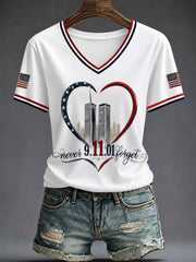 Women's America Printed V-neck T-shirt