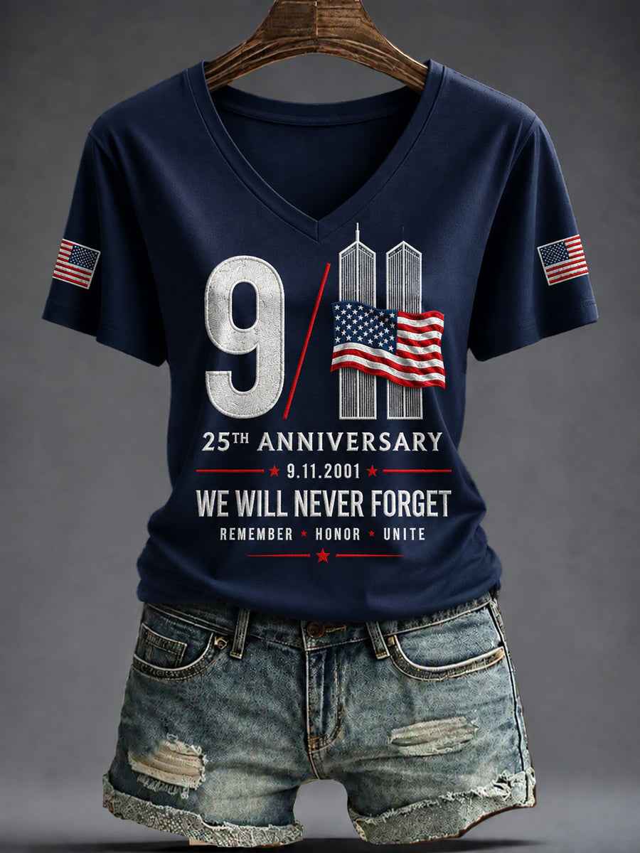 Women's America Printed V-neck T-shirt