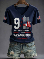 Women's America Printed V-neck T-shirt