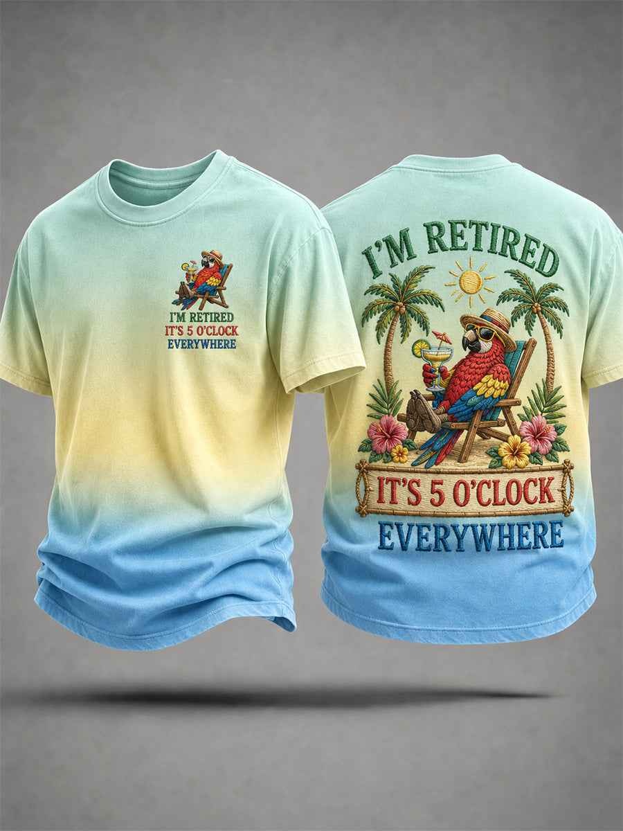 Men's I'm Retired It's 5 O'clock Everywhere Parrot Print Casual Tee