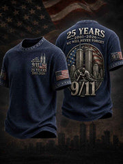 Men's WE WILL NEVER FORGET 9/11 25 YEARS 2001-2026 Waffle Tee