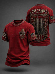 Men's WE WILL NEVER FORGET 9/11 25 YEARS 2001-2026 Waffle Tee