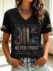Women's 9.11 Never Forget Printed V-neck T-shirt