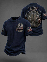 Men's WE WILL NEVER FORGET 9/11 25 YEARS 2001-2026 Waffle Tee