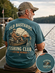Men's Funny Old Bastards Fishing Club Lifetime Member Print Casual Tee gracestitchs
