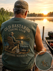 Men's Funny Old Bastards Fishing Club Lifetime Member Print Casual Tank Top gracestitchs