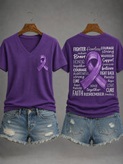Women's Purple Ribbon Alzheimer's Awareness Support V-Neck Tee gracestitchs