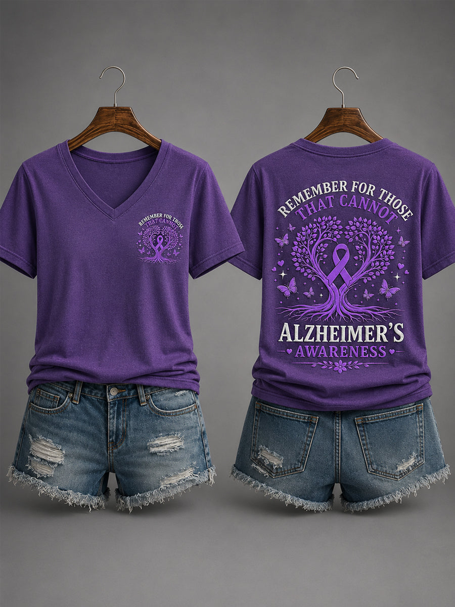 Women's Purple Ribbon Remember For Those Who Cannot Alzheimer's Awareness Support V-Neck Tee gracestitchs