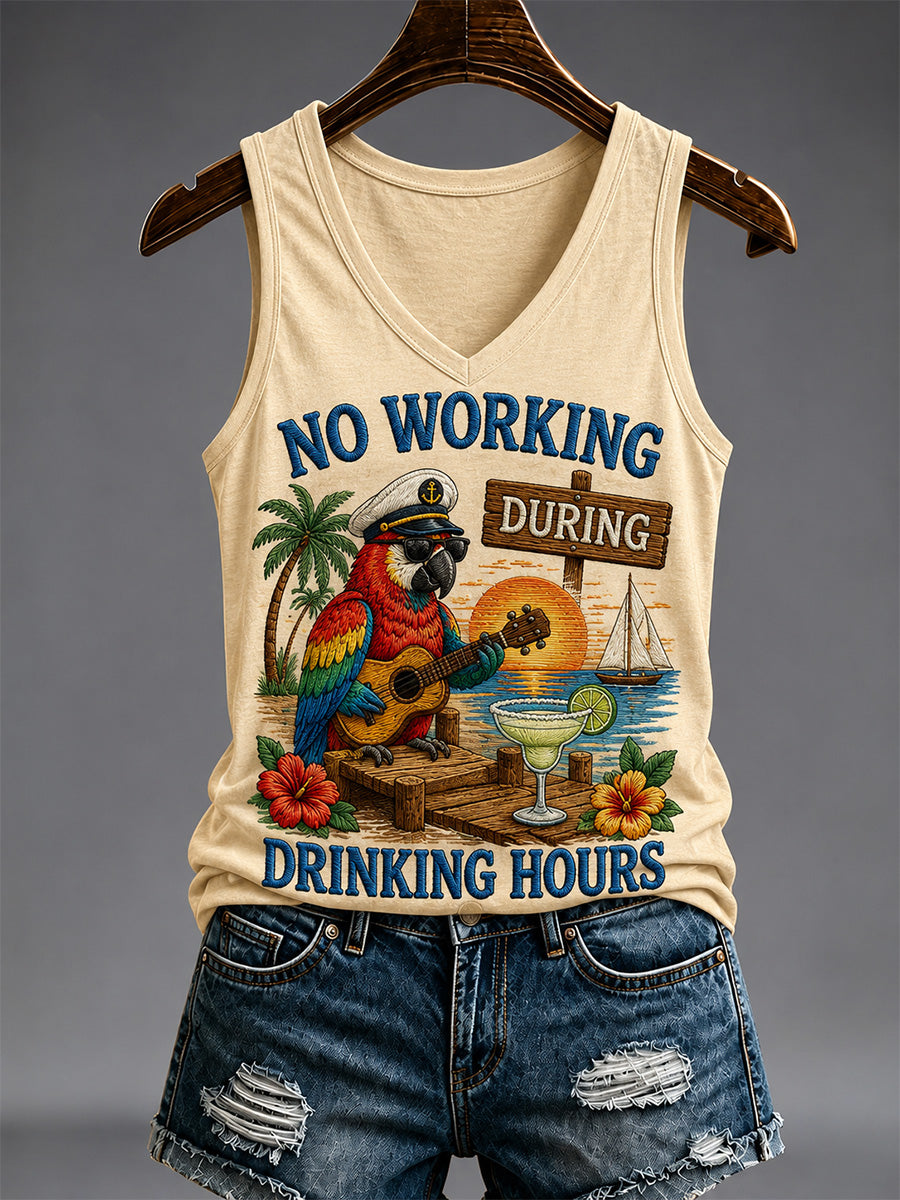 Women's No Working During Drinking Hours Print Casual V-Neck Vest gracestitchs