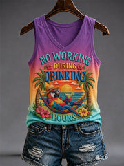 Women's No Working During Drinking Hours Print Casual V-Neck Vest gracestitchs